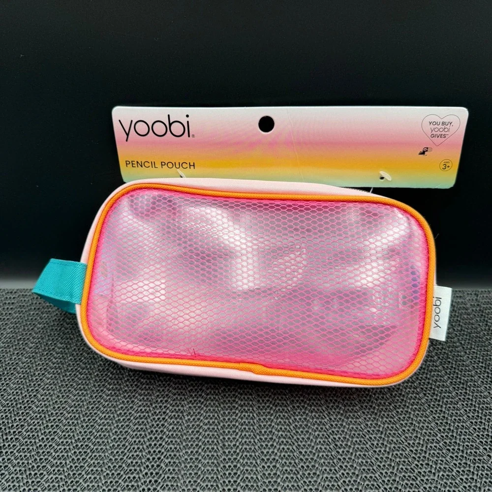 Yoobi Pink Mesh Pencil Pouch School Office Supply Case PCSZ3036 NBHP NEW